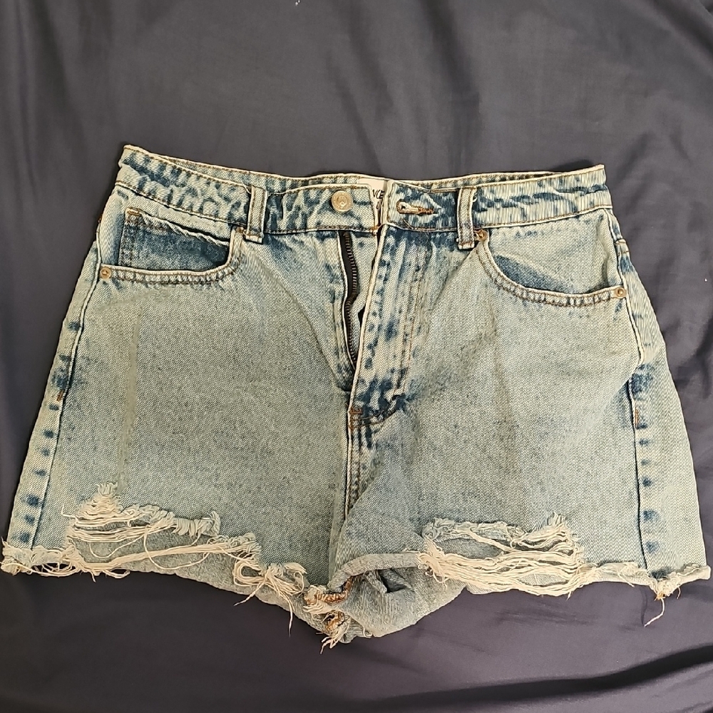 Princess Polly Light Blue High-Waisted Distressed Denim Shorts Size 10
